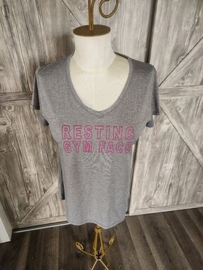 Bcg Gray 'Resting Gym Face' V-Neck Women's Tee